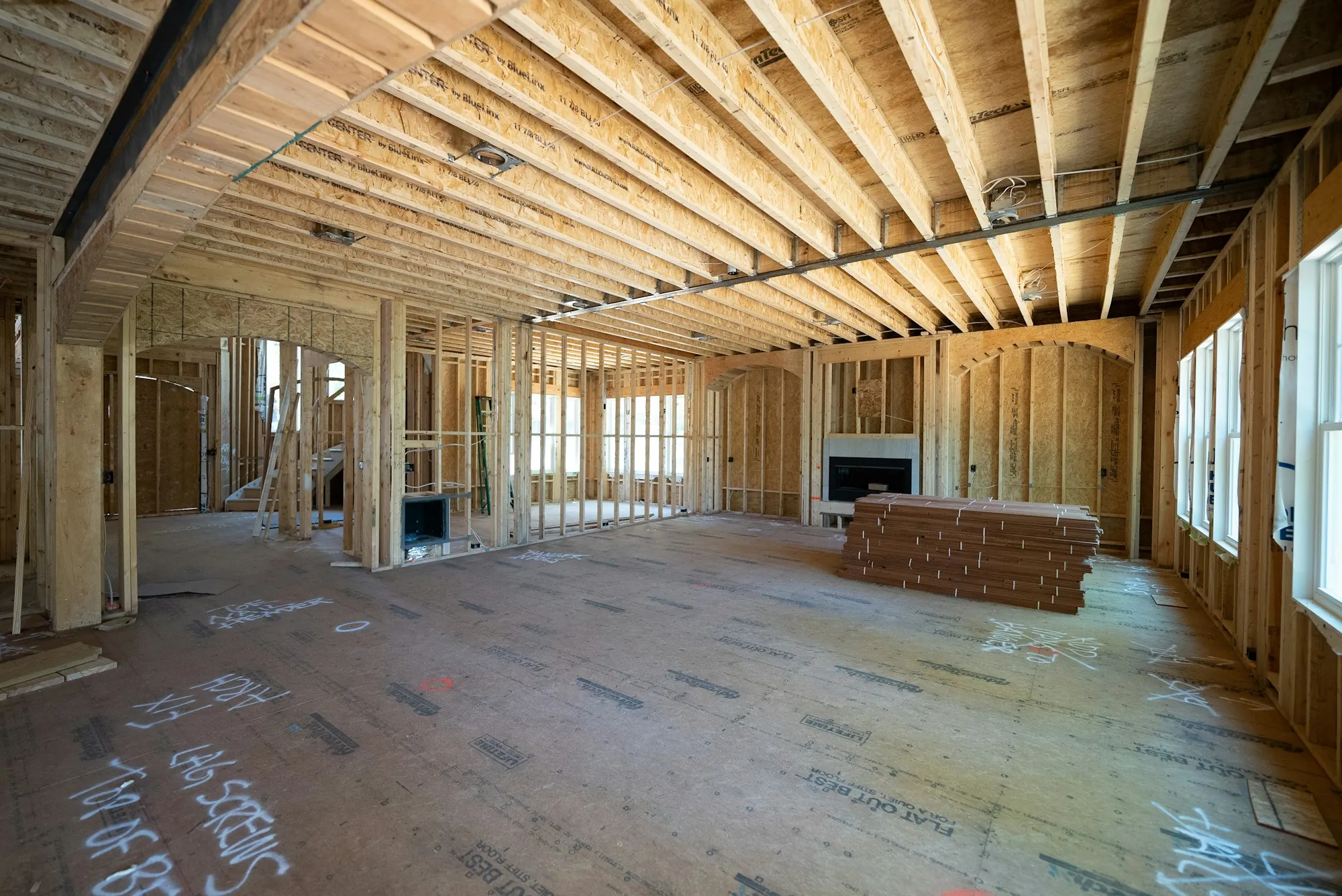 Interior framing of a new home with open studs